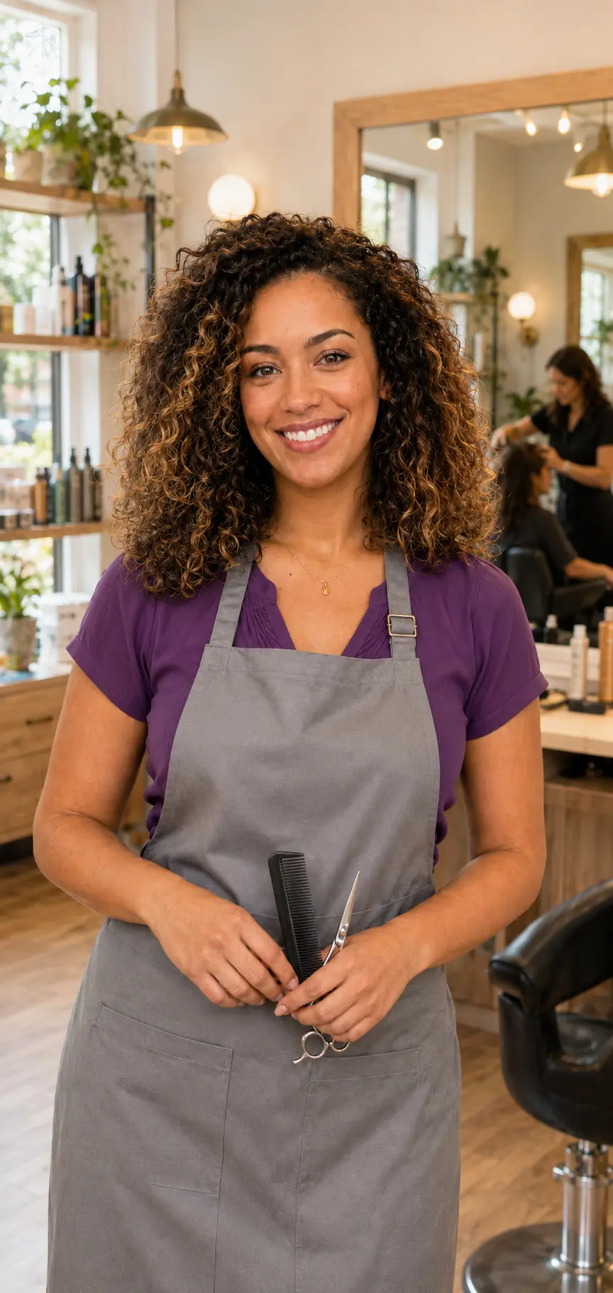 Independent British hairstylist in her Manchester salon